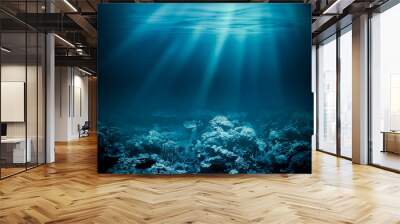 Sea deep or ocean underwater with coral reef as a background for Wall mural