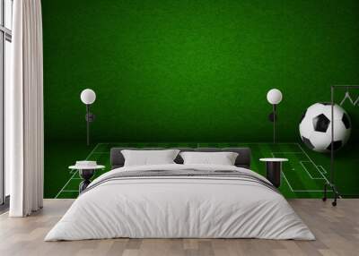 Soccer or football field or pitch side view with ball Wall mural