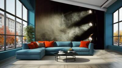 The light rays from the spotlight through the smoke. Theater lighting equipment. Wall mural