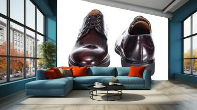 Leather classic men's shoes with laces, brown from polished leather, isolated on a white background Wall mural