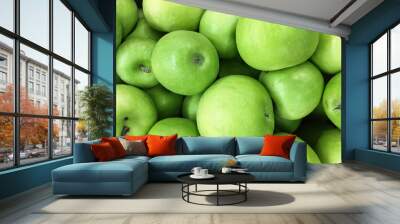 many juicy green fresh apples Wall mural