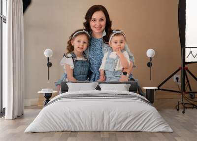 mother with daughters on photo shoots in Studio Wall mural