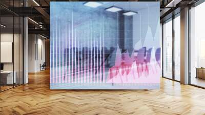 Multi exposure of stock market graph on conference room background. Concept of financial analysis Wall mural