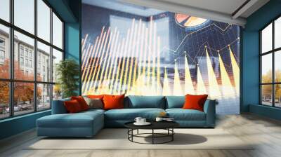 Multi exposure of stock market graph on conference room background. Concept of financial analysis Wall mural