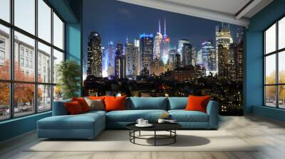 New York, NY, USA - June 29, 2019: Night Manhattan view from The Press Lounge Wall mural