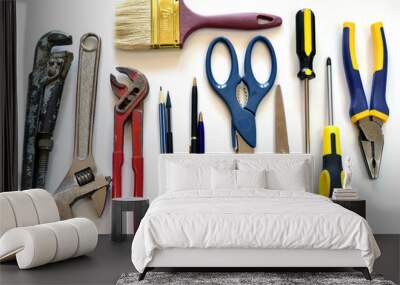 Different tools on white background Wall mural