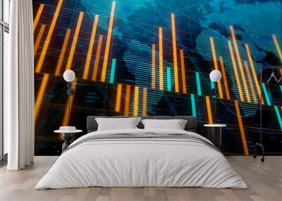 Orange forex chart backdrop with map Wall mural