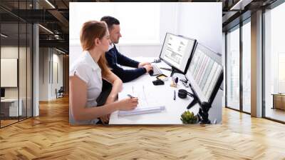 Auditors Working On Computer With Invoice Wall mural