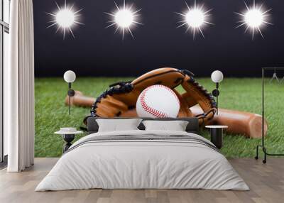 Baseball Glove With Baseball And Bat Wall mural