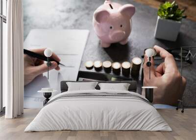 Businessman With Coins And Piggybank Wall mural