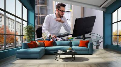 Businessman Working On Computer Wall mural