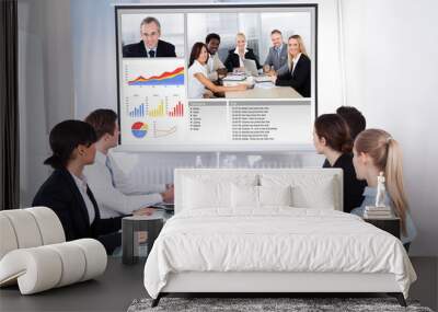 businesspeople in video conference at business meeting Wall mural