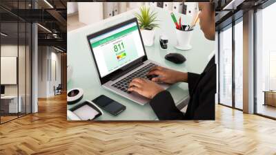 Businesswoman Checking Credit Score On Laptop Wall mural