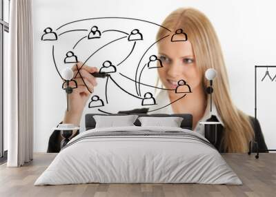 Businesswoman drawing a social network graph Wall mural