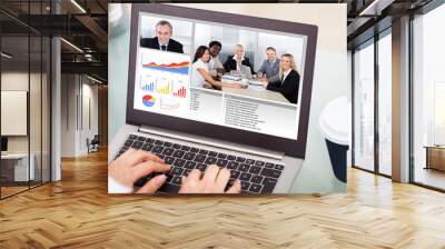 Businesswoman Video Conferencing With Laptop Wall mural