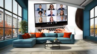 Businesswoman Working With Spreadsheet On Laptop Wall mural