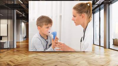 Child Patient Inhaling Through Oxygen Mask Wall mural