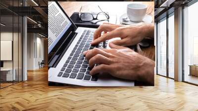 Close-up Of A Person Typing On Laptop Wall mural