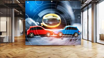 Close-up Of Two Wooden Car On Desk Wall mural