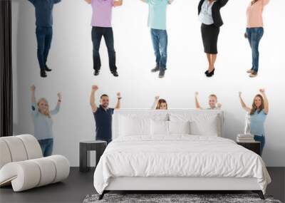 Collage Of Creative People Raising Arms Wall mural