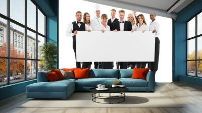 Confident Restaurant Staff Holding Blank Billboard Wall mural