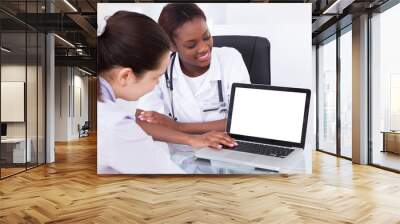 Dentist Showing Laptop Patient Wall mural