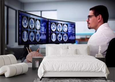 Doctors In Clinic Looking At Brain MRI Scan Wall mural