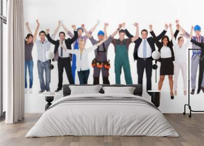 excited people with different occupations celebrating success Wall mural