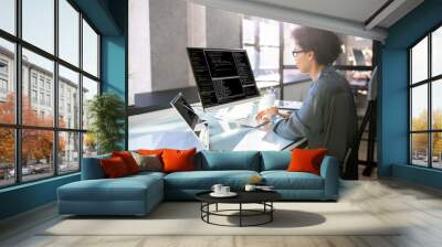 Female Web Programmer Coding On Computer Wall mural