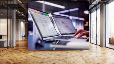 Focused African American woman using laptop to manage business schedule Wall mural