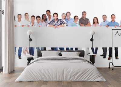 Group of business people with a blank banner Wall mural