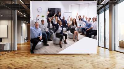 Group Of Happy Businesspeople Waving Hands Wall mural