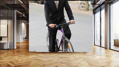 Happy Man In Suit Riding Bicycle Wall mural