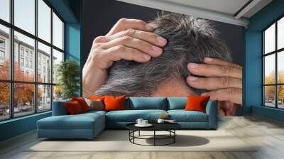 man examining his white hair Wall mural