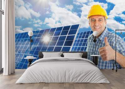 Mature Man With Solar Panel Wall mural