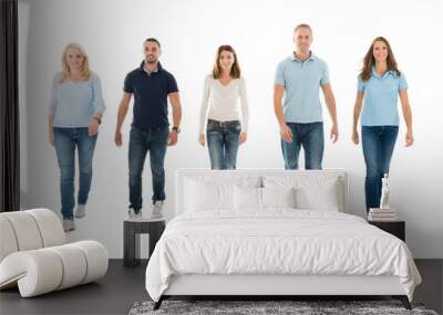 People In Casuals Walking Against White Background Wall mural