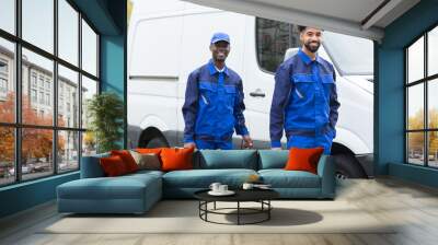 Portrait Of Two Young Manual Worker With Their Tool Boxes Wall mural