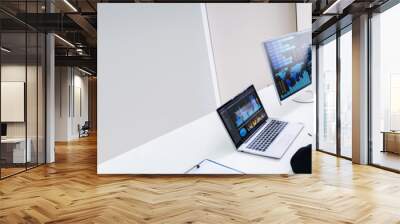 Stock Market Broker Analyzing Graphs On Computer Wall mural