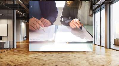 Two Businesspeople Working On Contract Paper Wall mural