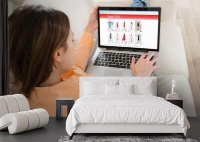 Woman Shopping On Laptop Wall mural