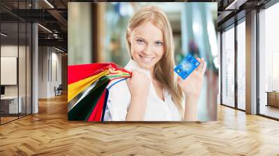 Woman With Bags And Credit Card Wall mural