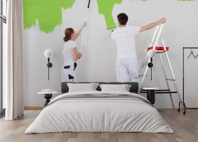 Young Couple Painting Wall Wall mural