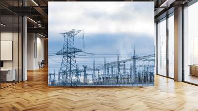 Power high voltage electric power lines energy industry Wall mural