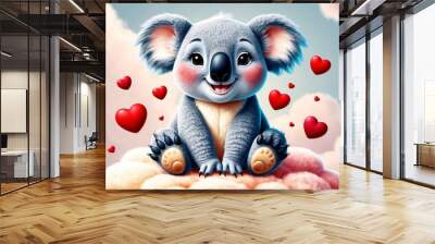 Happy koala floating on a cloud of love Wall mural