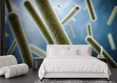 Microscopic bacteria floating in blue environment Wall mural