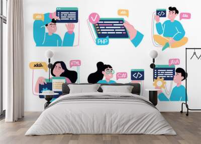 Programming concept with character situations collection. Vector illustrations Wall mural