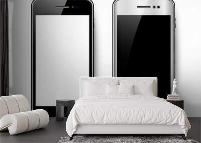 Black and white smartphone with shadow and glare, mobile phone with blank screen, isolated  Wall mural