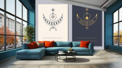 Set of flyers, posters, placards, brochure design templates A6 size with geometric icons. Symbols of magic, alchemy, spirituality, occultism. Vertical blanks with sacral geometric signs. Wall mural