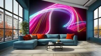 Beautiful abstract lines on a black background. Modern technological background. Futuristic design. 3d rendering image. Wall mural