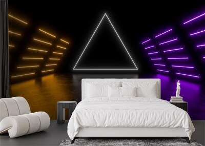 Beautiful composition of colored neon lights on a black background. 3d rendering image. Wall mural